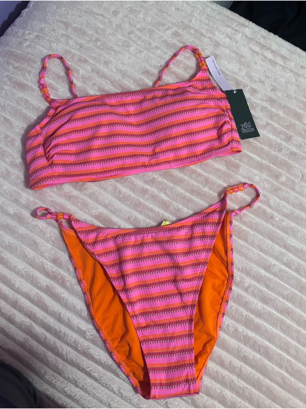 wild fable Pink and Orange Striped Ribbed Bikini Set